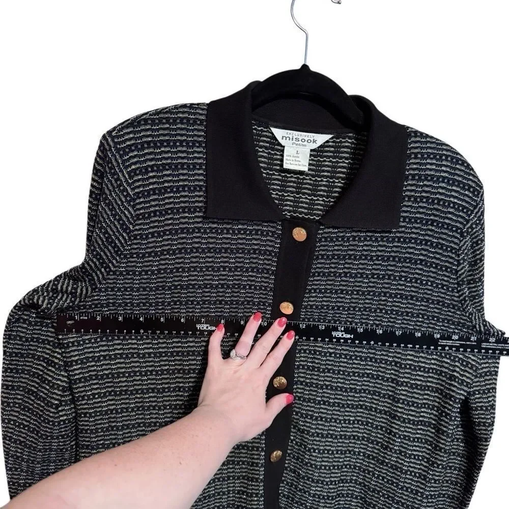 MISOOK- 2 Piece Matching Tank Sweater Set Black Blue Metallic, Size L Petite